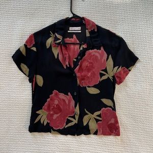 Urban Outfitters Floral Vacation Sheer Crop Button Top, Size Small